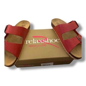 NEW Vera Belle BRUNA Red double buckle sandle size 40 Leather Slides